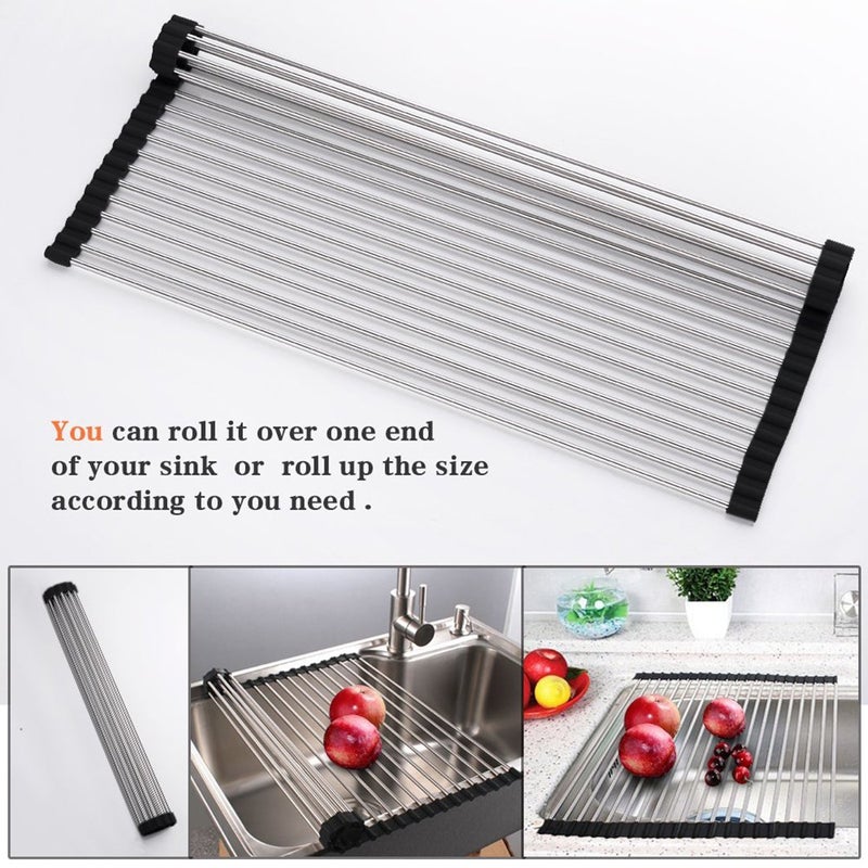 Ahyuan Roll up Dish Drying Rack Over The Sink Kitchen Roll up Sink Drying Rack Portable Dish Drainer Foldable Dish Drying Rack (Black, 20.5''X16.9'') - Image 4